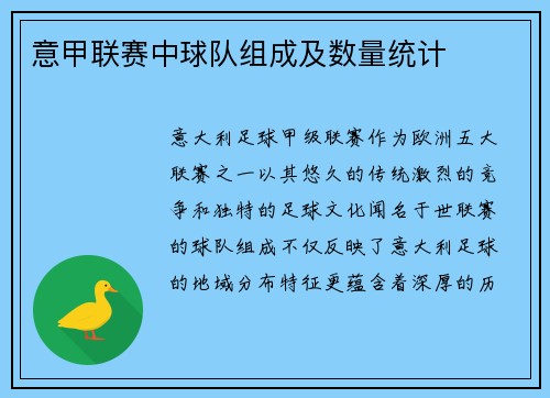 意甲联赛中球队组成及数量统计