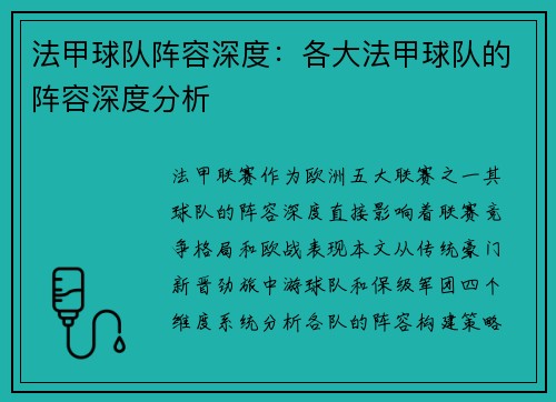 法甲球队阵容深度：各大法甲球队的阵容深度分析